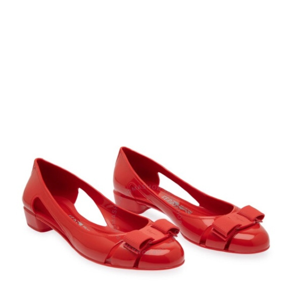 Salvatore Ferragamo Red Jelly Flats with Bow Detail